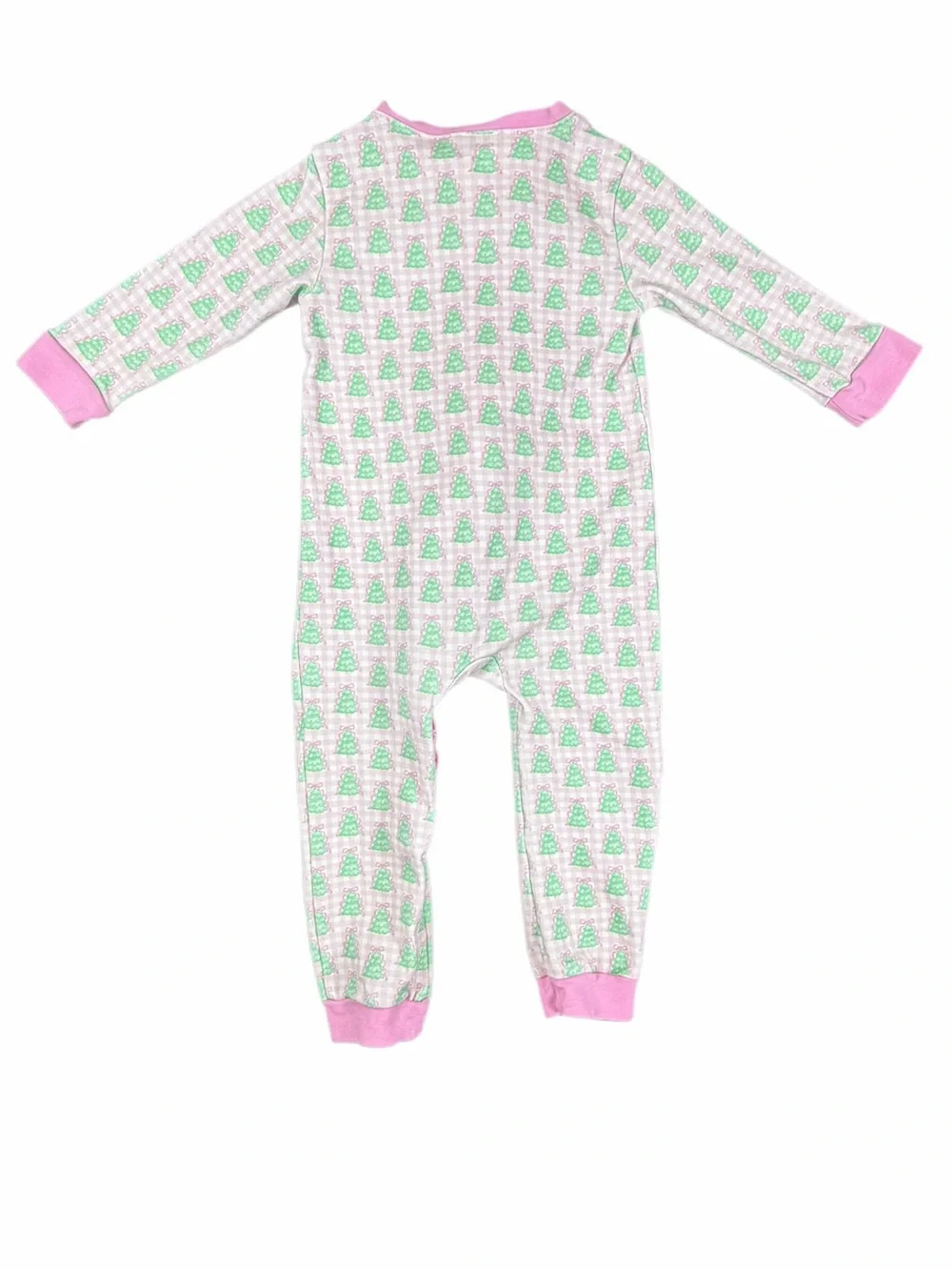 JAMES & LOTTIE Pink Gingham Christmas Tree Zip Up Ruffle Jammie’s - 12M